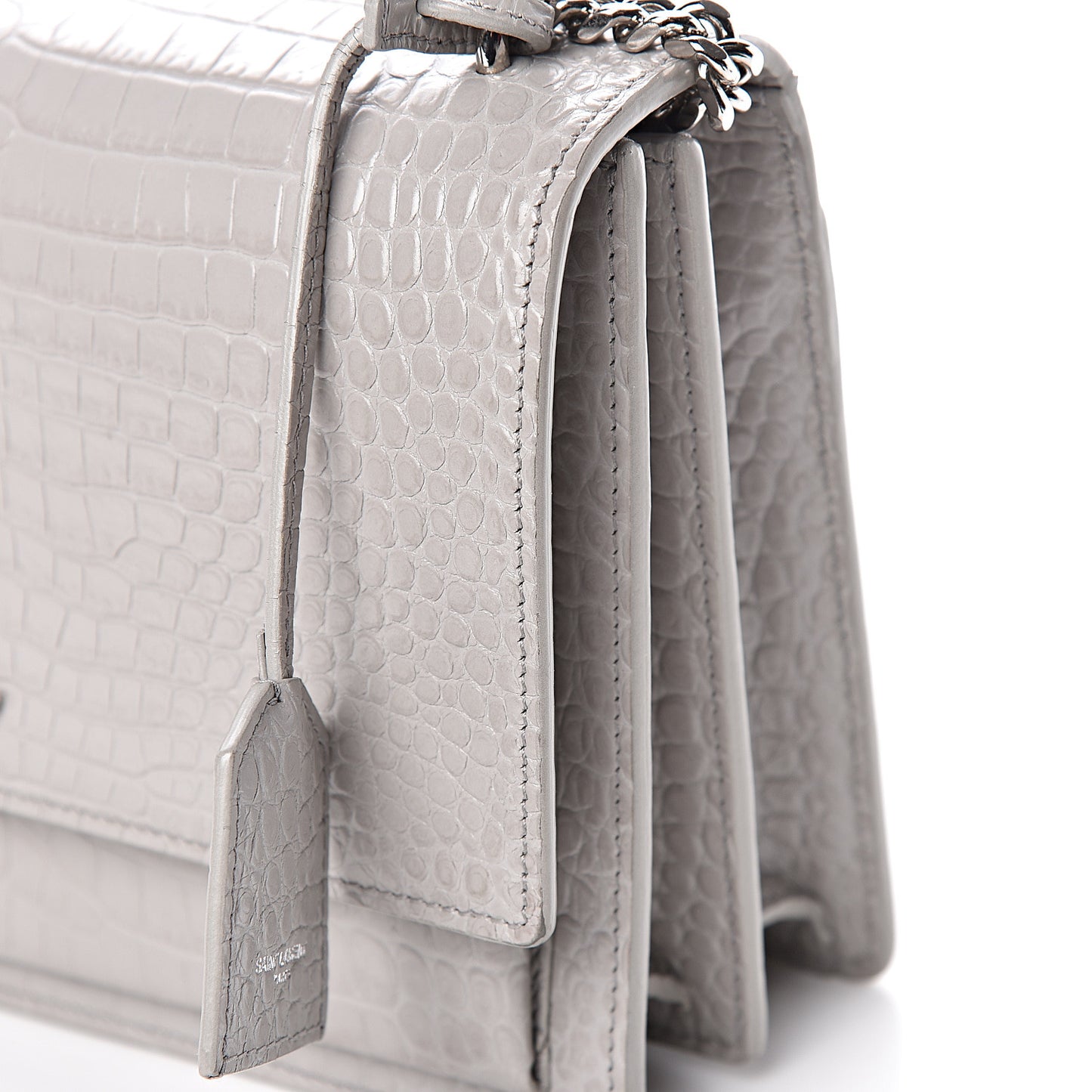 Calfskin Crocodile Embossed Medium Monogram Sunset Mouse Grey