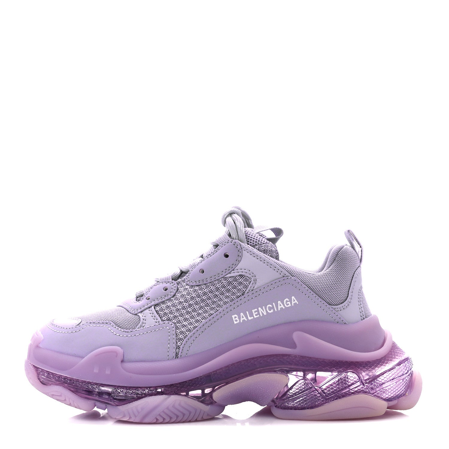 Balenciaga Fabric Mesh Clear Sole Womens Triple S Sneakers 39 Light Lilac White 1 of 8