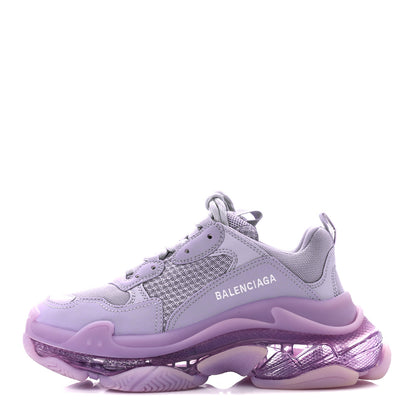 Balenciaga Fabric Mesh Clear Sole Womens Triple S Sneakers 39 Light Lilac White 1 of 8