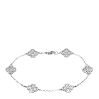 Van Cleef & Arpels 18K White Gold Diamond 6 Motifs Sweet Alhambra Bracelet 1 of 5