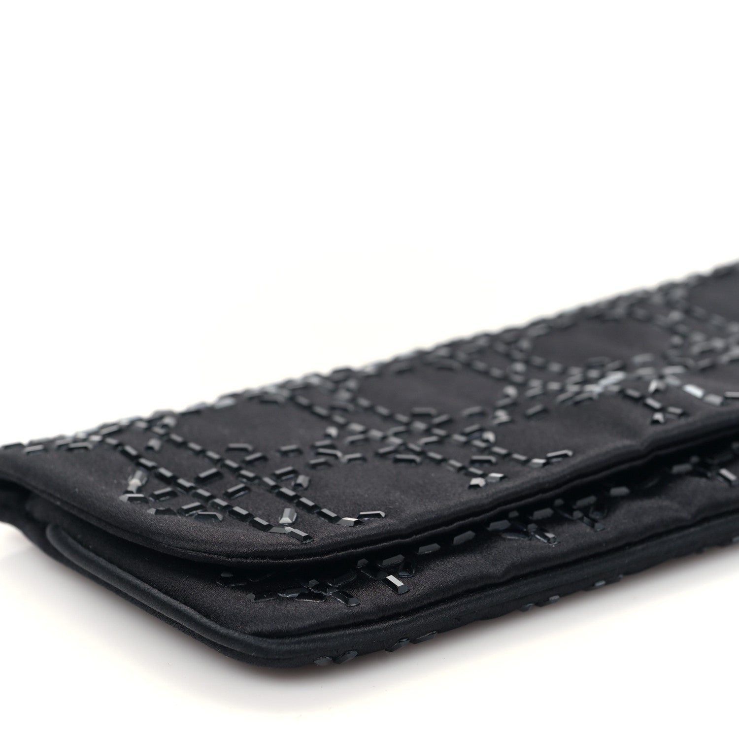 Christian Dior Satin Crystal Cannage Flap Clutch Black 7 of 8