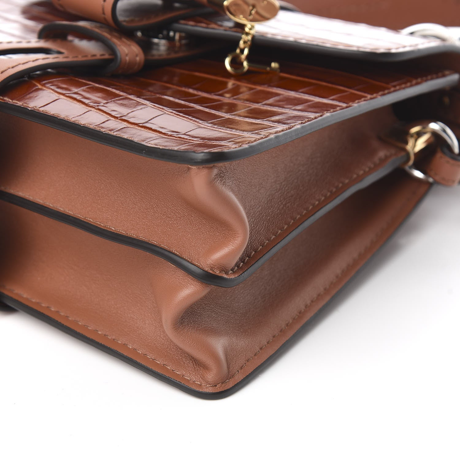 Chloe Calfskin Crocodile Embossed Small Aby Day Shoulder Bag Sepia Brown 10 of 11