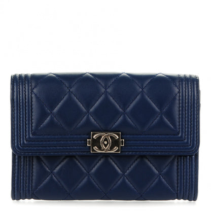 Chanel Lambskin Quilted Boy Card Holder Wallet Navy 1 of 9