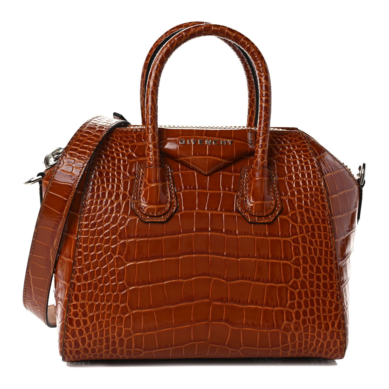 Givenchy Calfskin Crocodile Embossed Mini Antigona Tan 1 of 9