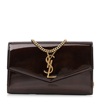 Saint Laurent Patent Uptown Chain Wallet  Brown 1 of 11