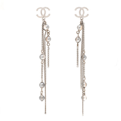 Chanel Metal Chain Pearl CC Drop Earrings Silver 1 of 4