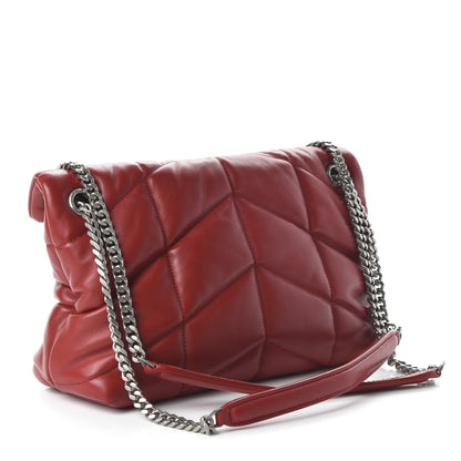 Saint Laurent Lambskin Quilted Small Loulou Puffer Monogram Chain Satchel Red 3 of 9