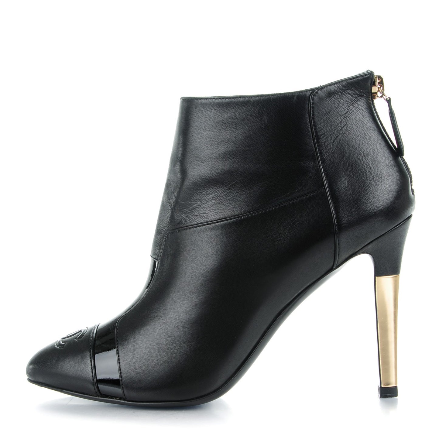 Patent Lambskin CC Cap Toe Ankle Booties 37 Black