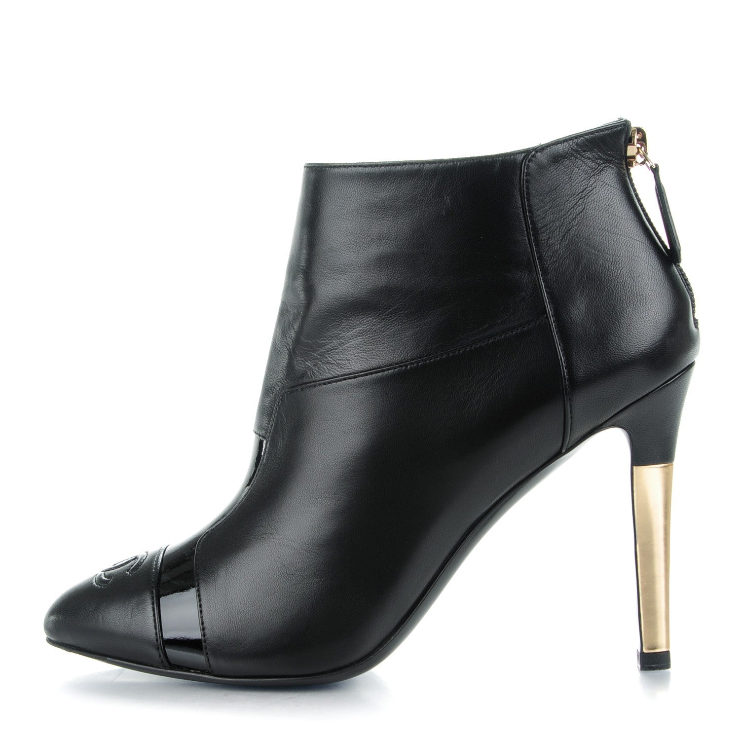 Chanel Patent Lambskin CC Cap Toe Ankle Booties 37 Black 1 of 9