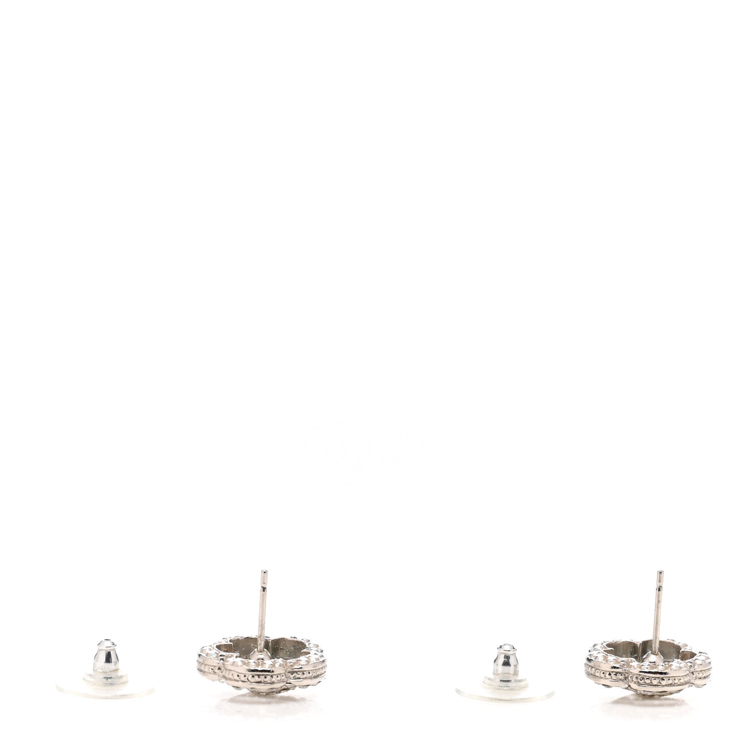 Chanel Crystal Coco Flapper Camellia CC Stud Earrings Silver 3 of 4