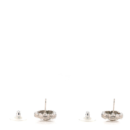 Chanel Crystal Coco Flapper Camellia CC Stud Earrings Silver 3 of 4