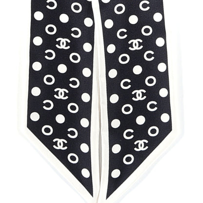 Chanel Silk CC Twilly Hair Tie Black White 3 of 4