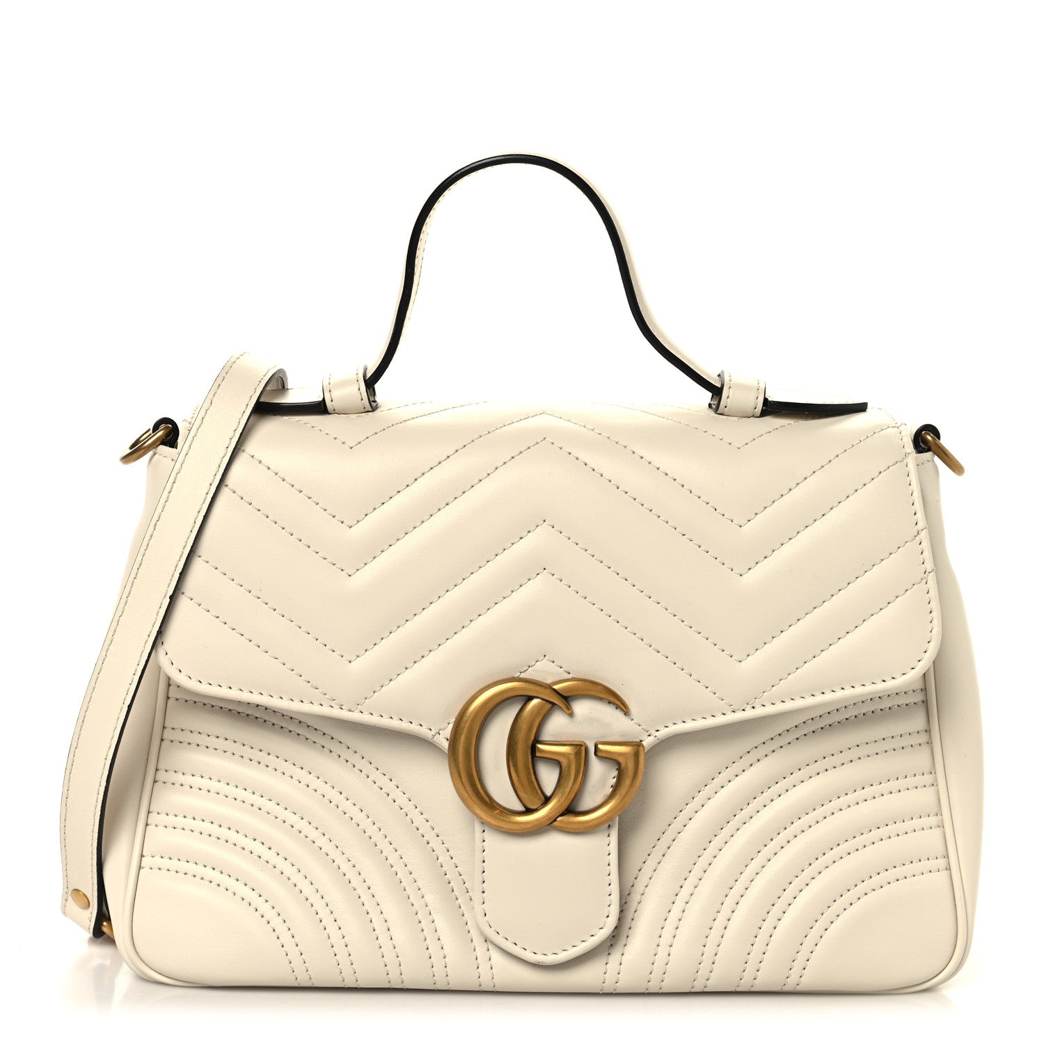 Gucci Calfskin Matelasse Small GG Marmont Top Handle Shoulder Bag White 1 of 14