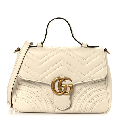 Gucci Calfskin Matelasse Small GG Marmont Top Handle Shoulder Bag White 1 of 14