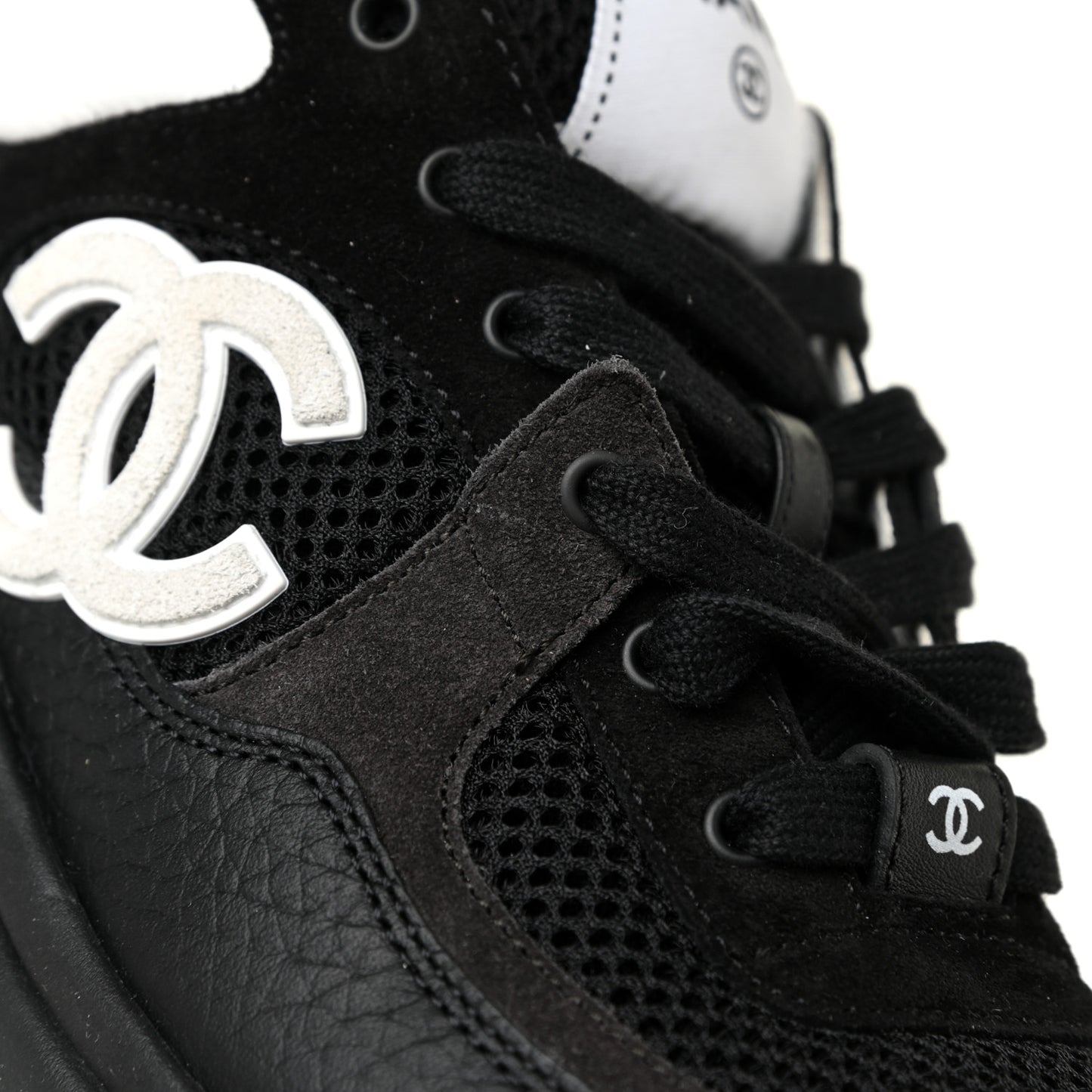 Fabric Calfskin Suede CC Sneakers 38 Black White
