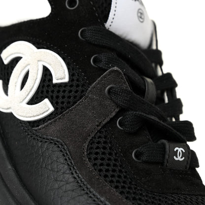 Chanel Fabric Calfskin Suede CC Sneakers 38 Black White 10 of 11