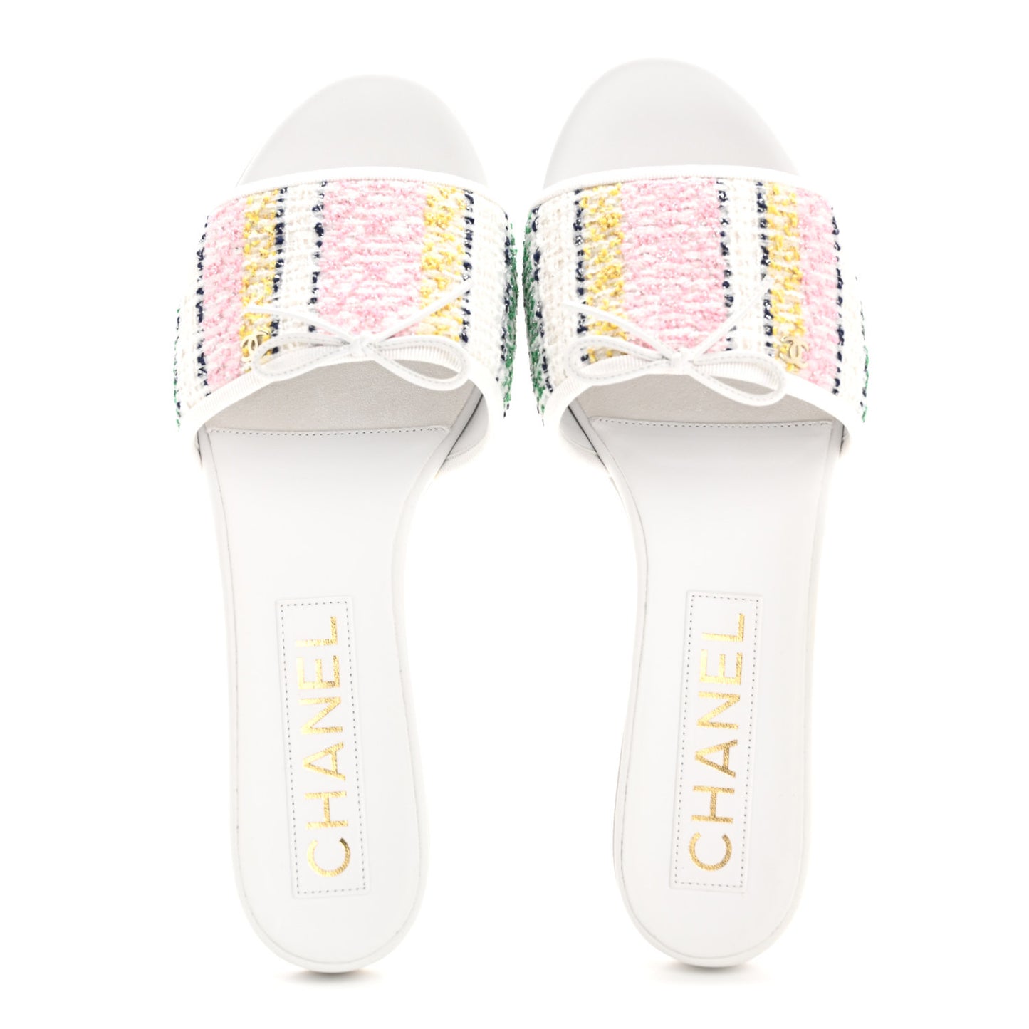 Tweed Lambskin CC Mules 40.5 White Multicolor