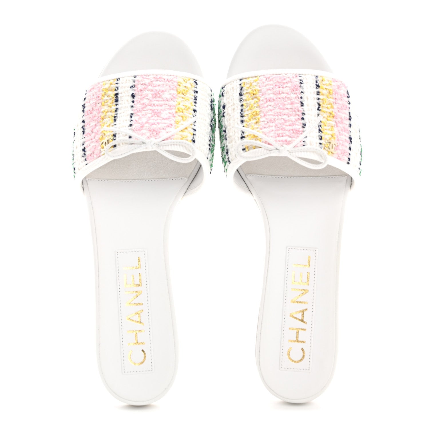 Chanel Tweed Lambskin CC Mules 40.5 White Multicolor 2 of 10