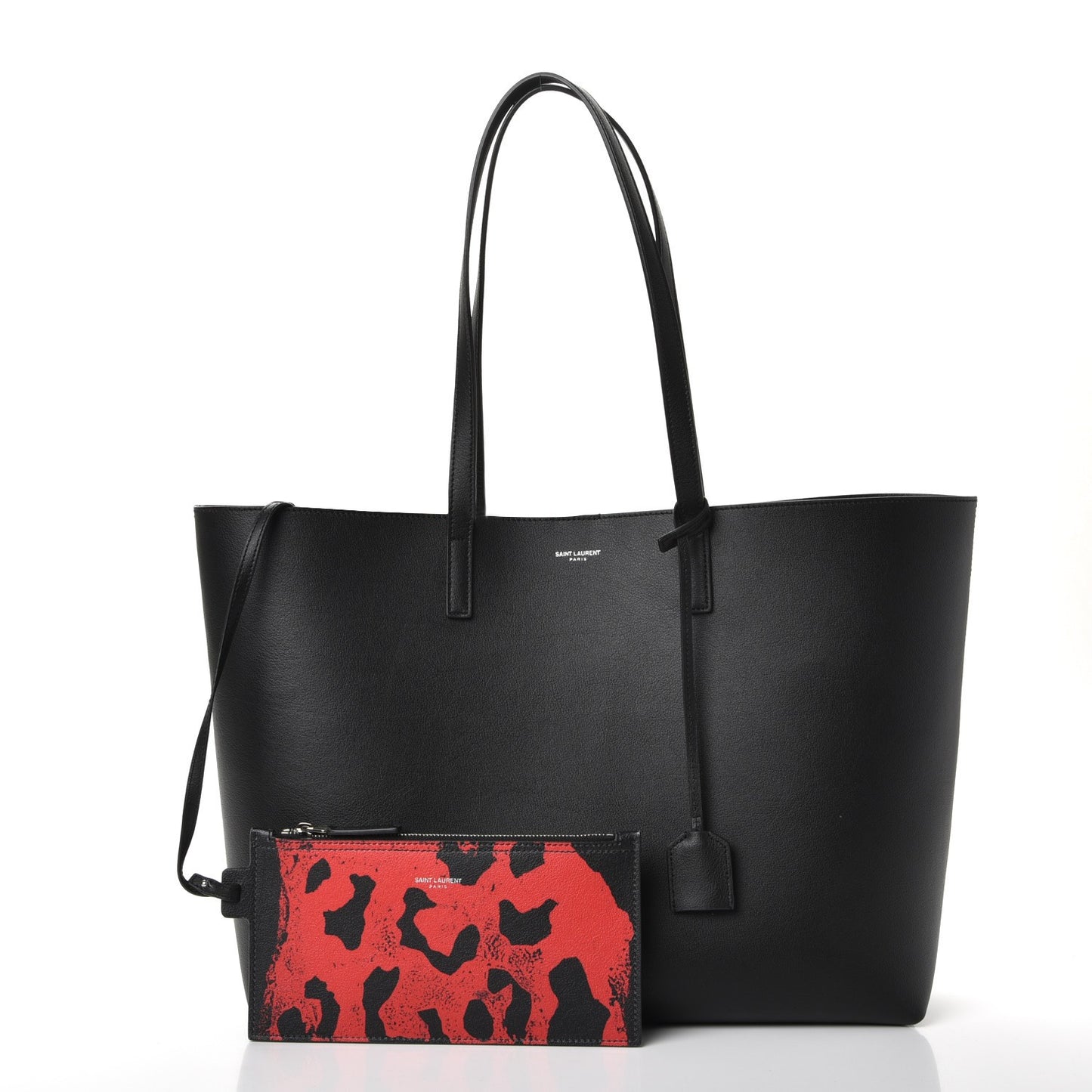 Calfskin Large Leopard Spot Shopping Tote Black