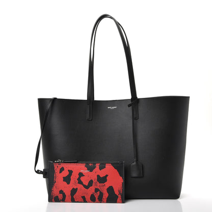 Saint Laurent Calfskin Large Leopard Spot Shopping Tote Black 3 of 9