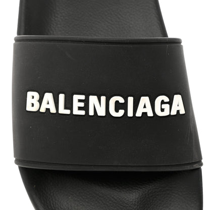 Balenciaga PVC Logo Mens Pool Slide Sandals 38 Black White 7 of 10