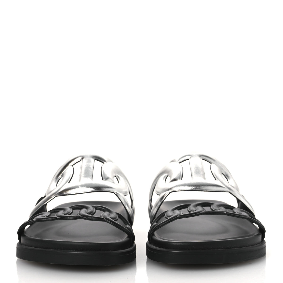 Hermes Metallic Nappa Extra Sandals 36 Gris Argente Black 3 of 11