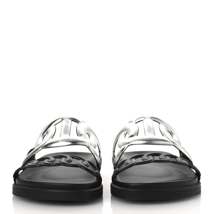 Hermes Metallic Nappa Extra Sandals 36 Gris Argente Black 3 of 11