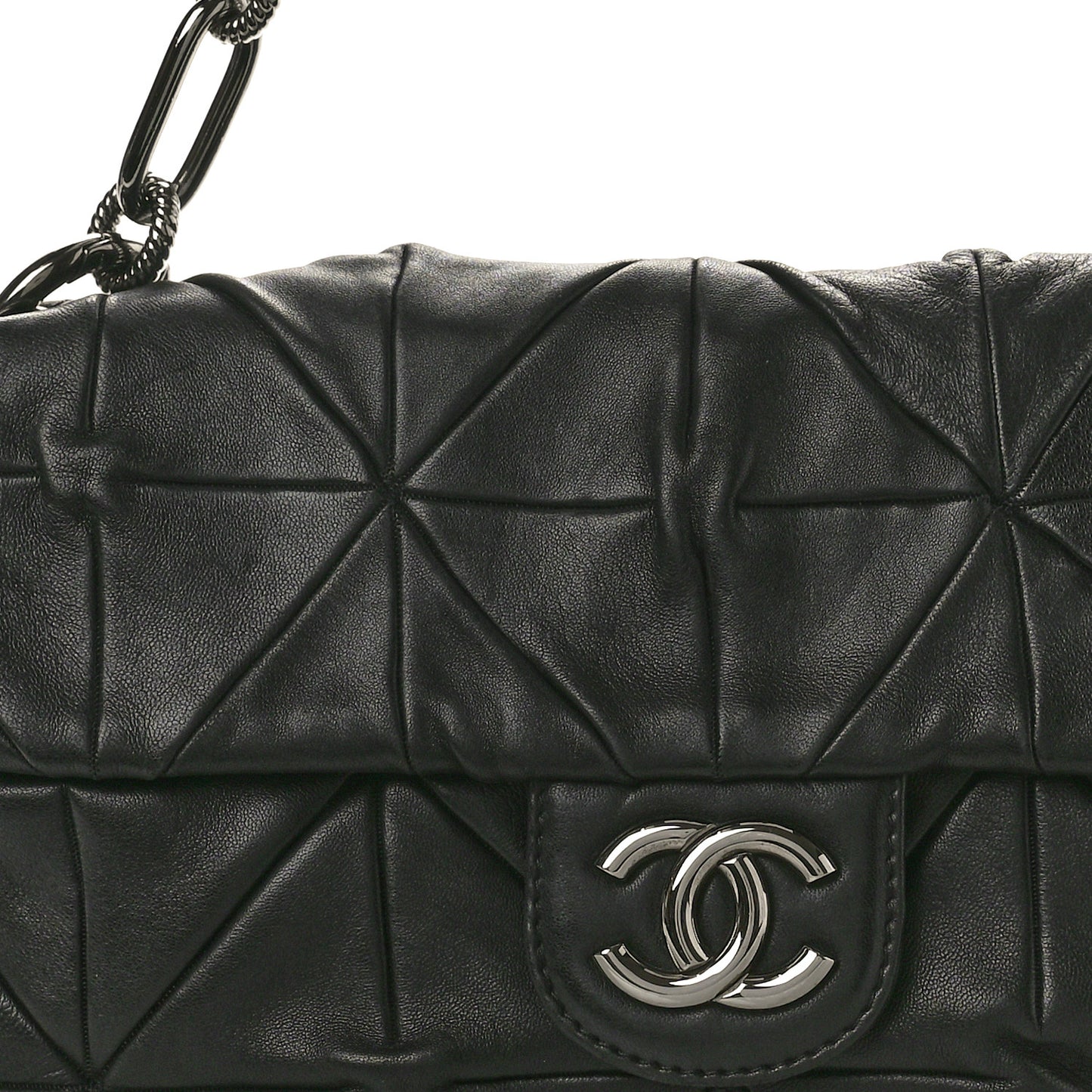 Lambskin Quilted Soft Squares Origami Flap Black