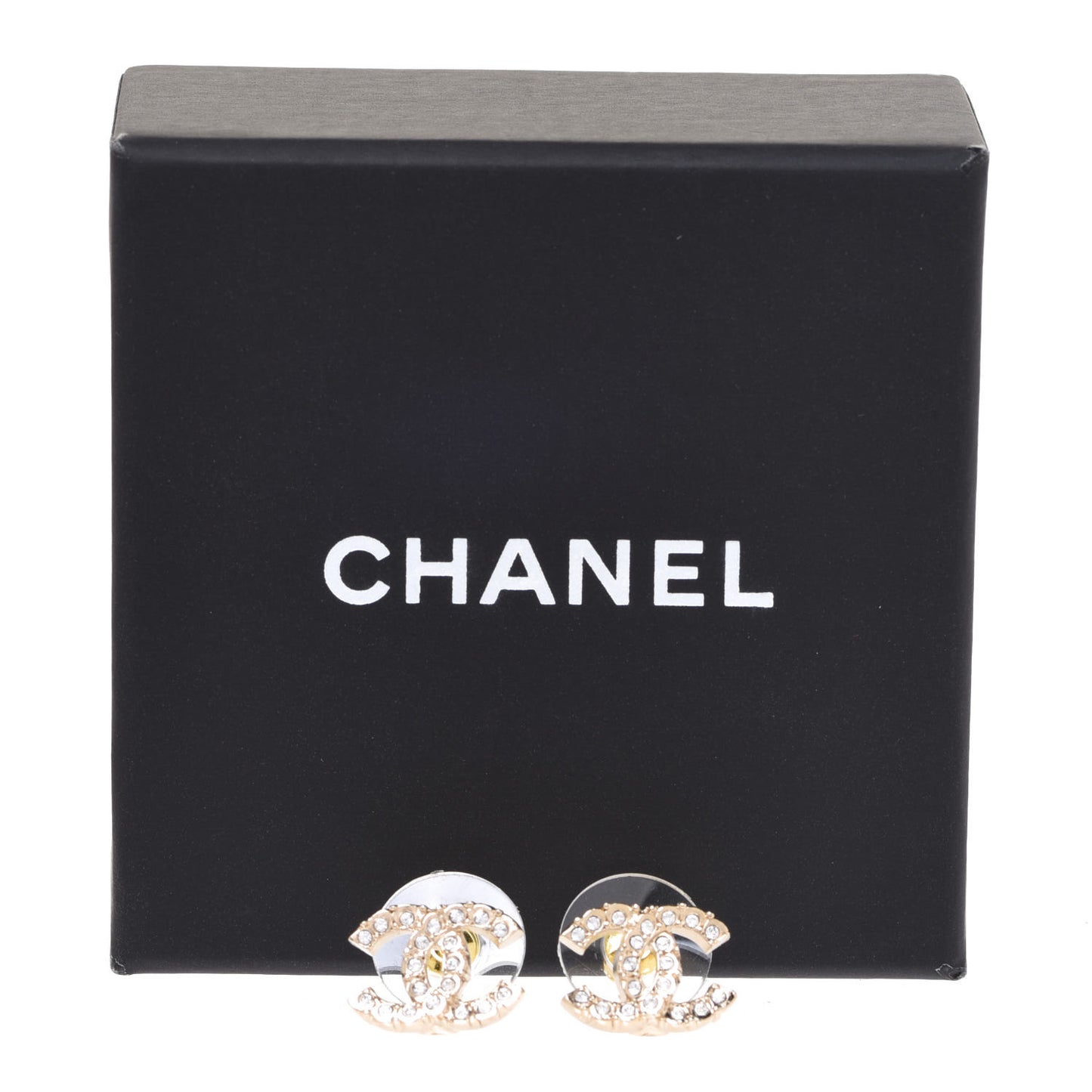 Crystal Studded CC Earrings Gold