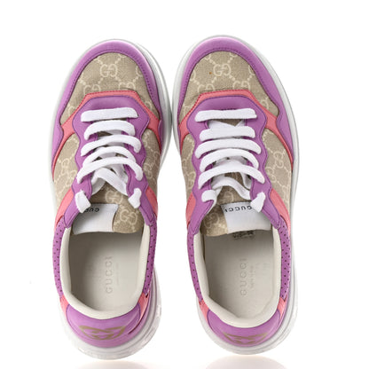 Gucci Calfskin GG Supreme Monogram Perforated Womens Platform 55mm Sneakers 38.5 Wild Cherry Beige Mystic White Bright Purple 2 of 8