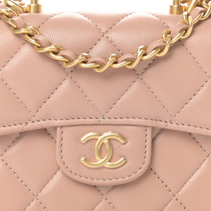 Chanel Lambskin Quilted Top Handle Flap Coin Purse With Chain Beige 9 of 12
