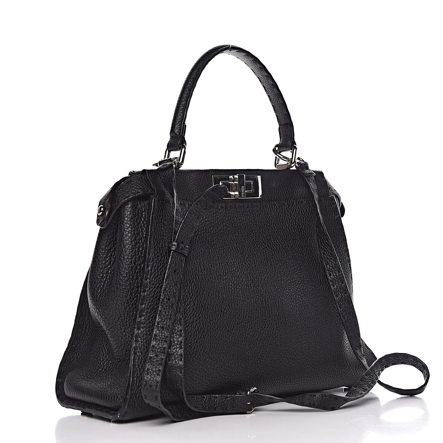 Fendi Cuoio Romano Selleria Bi-Color Medium Peekaboo Iconic Satchel Black Mou 4 of 15