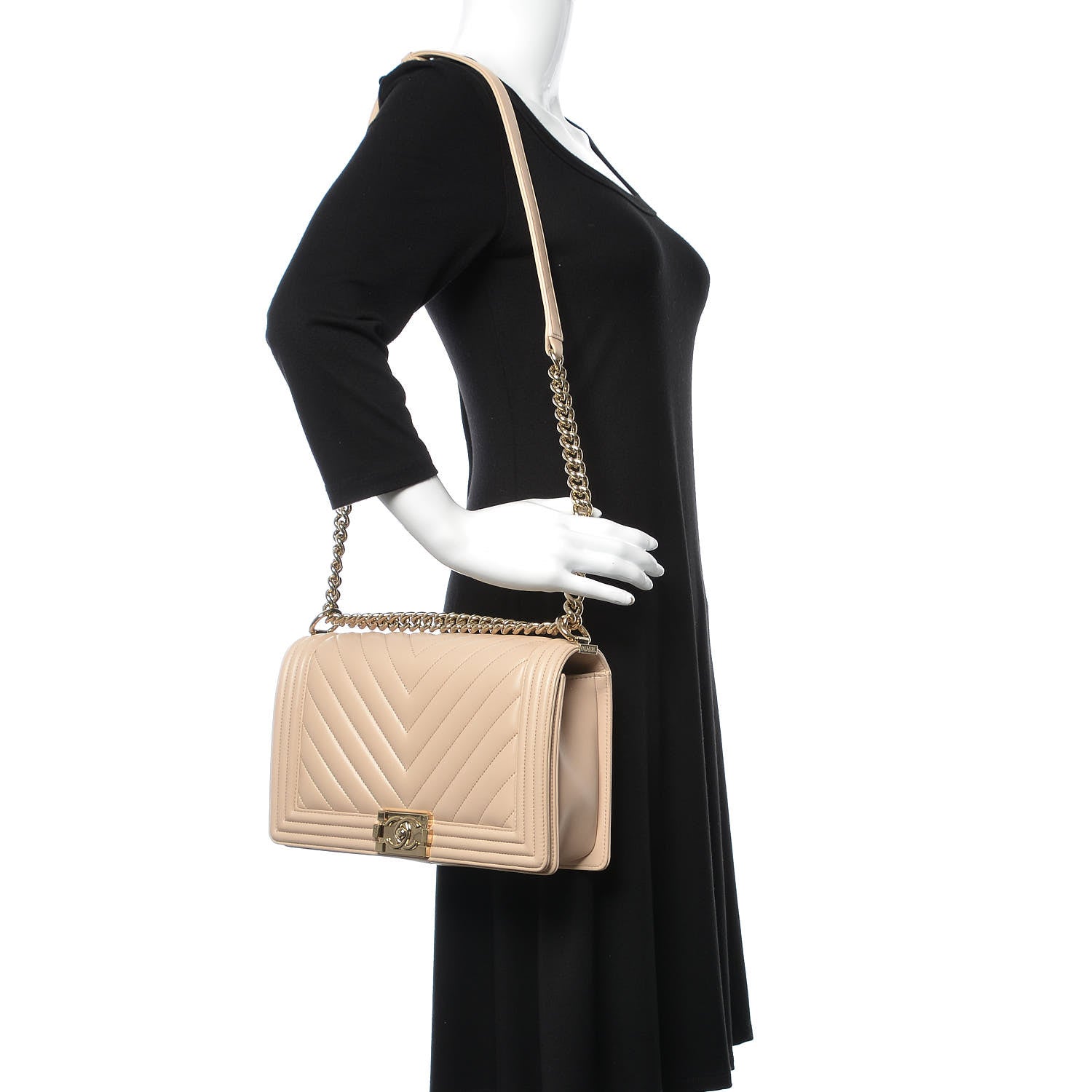 Chanel Lambskin Chevron Quilted New Medium Boy Flap Beige 2 of 11