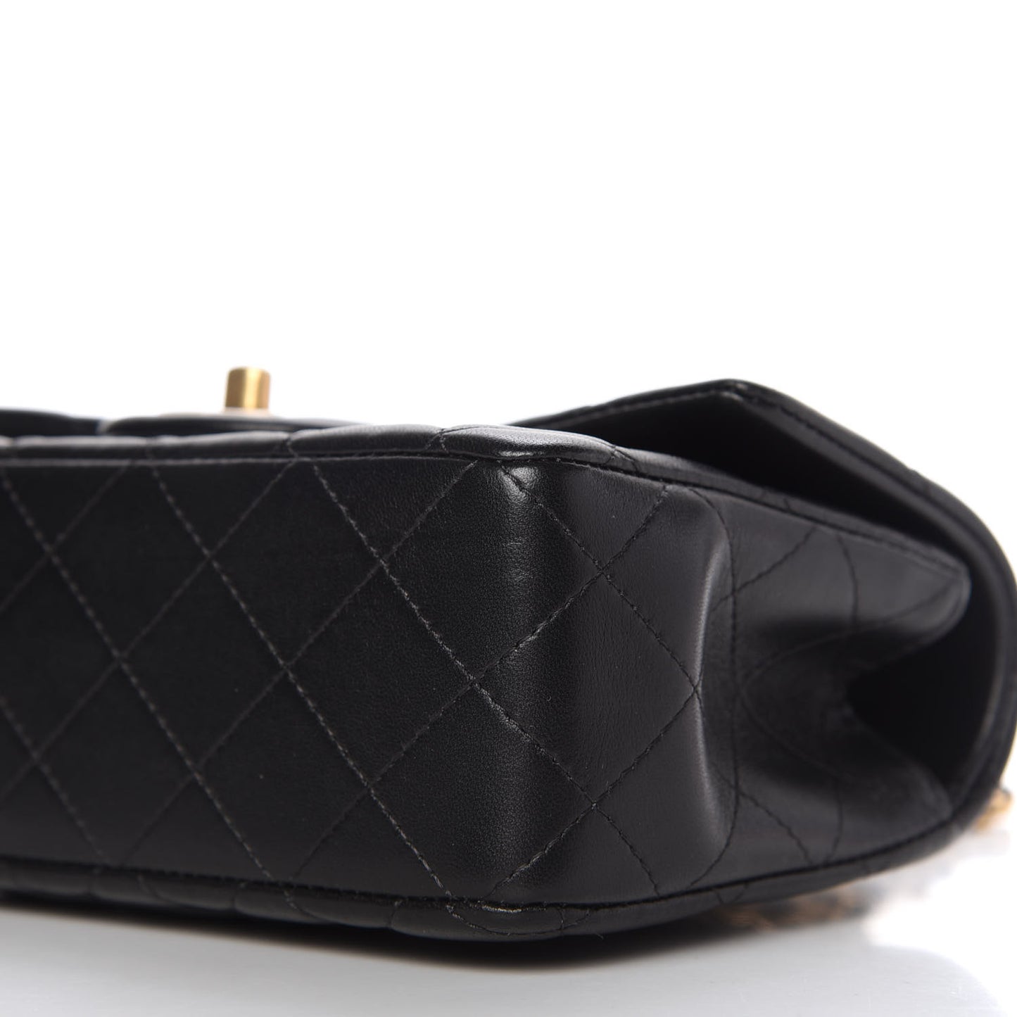 Lambskin Quilted Mini Top Handle Rectangular Flap Black