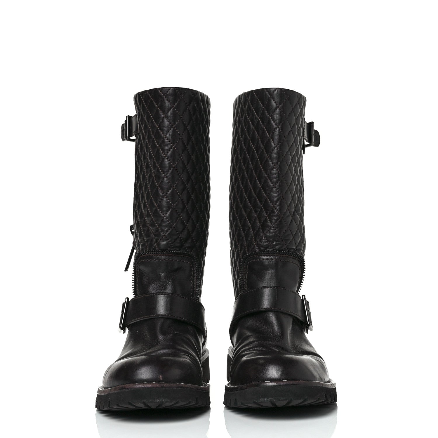 Chanel Calfskin Quilted Biker Boots 39 Brown 2 of 9