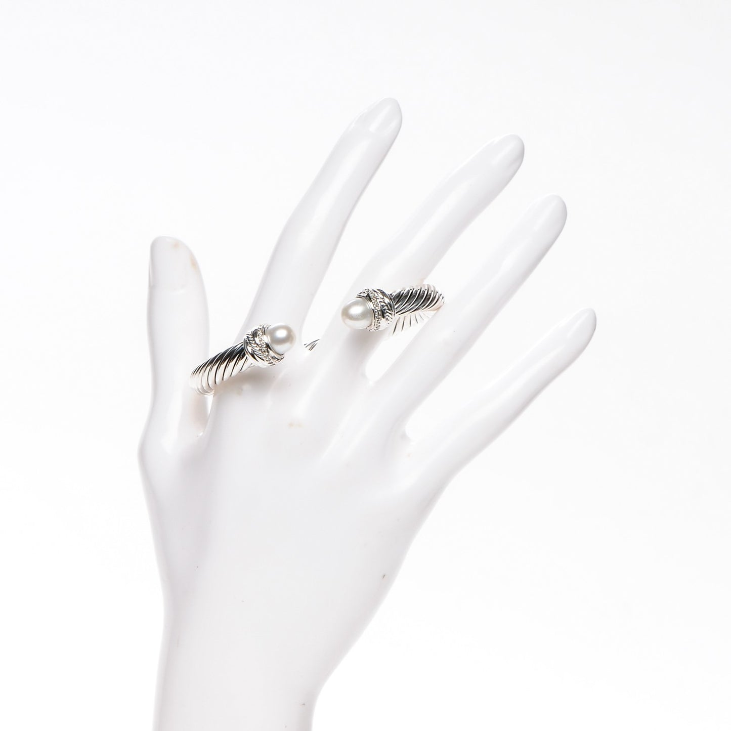 Sterling Silver Diamond Pearl 7mm Cable Classics Bracelet