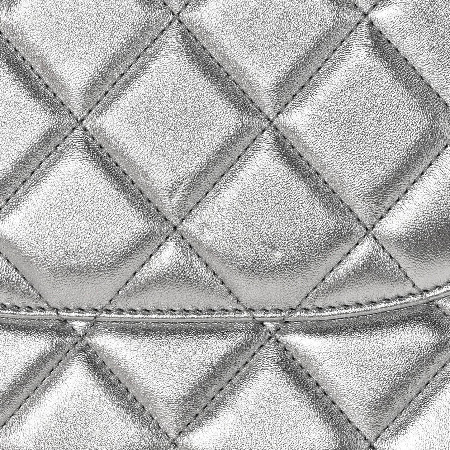 Metallic Lambskin Quilted Small Trendy CC Flap Dual Handle Bag Silver
