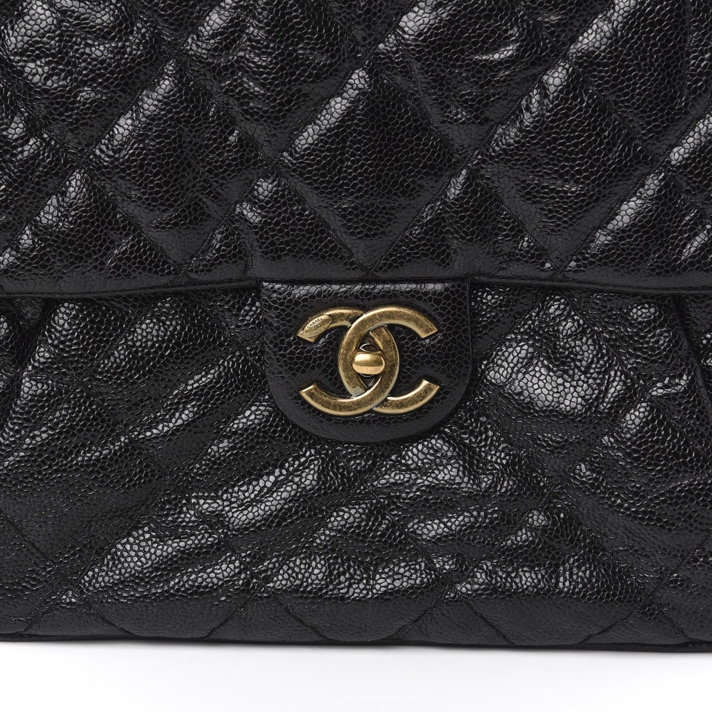 Crumpled Grained Calfskin Medium Coco Pleats Messenger Flap Black
