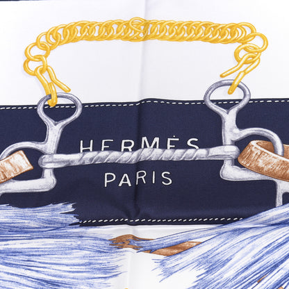 Hermes Silk Projets Carres Au Crayon Scarf 90 Bleu Marine White Indigo 2 of 4