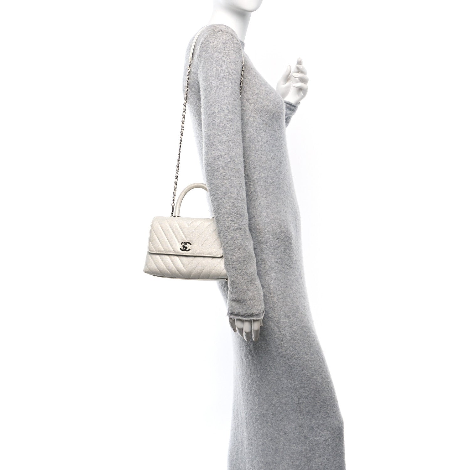 Chanel Iridescent Caviar Chevron Quilted Mini Coco Handle Flap White 2 of 11