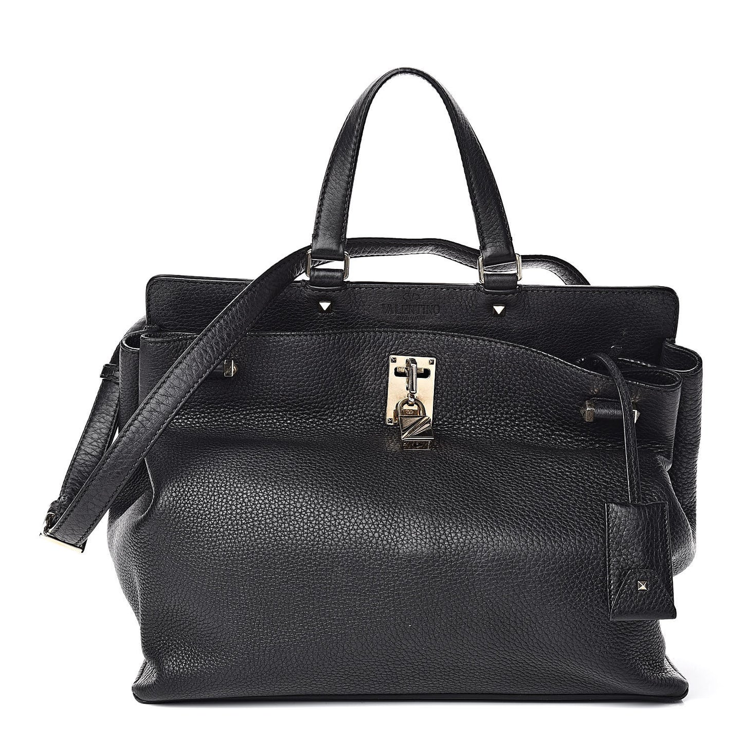 Pebbled Calfskin Large JoyLock Satchel Black