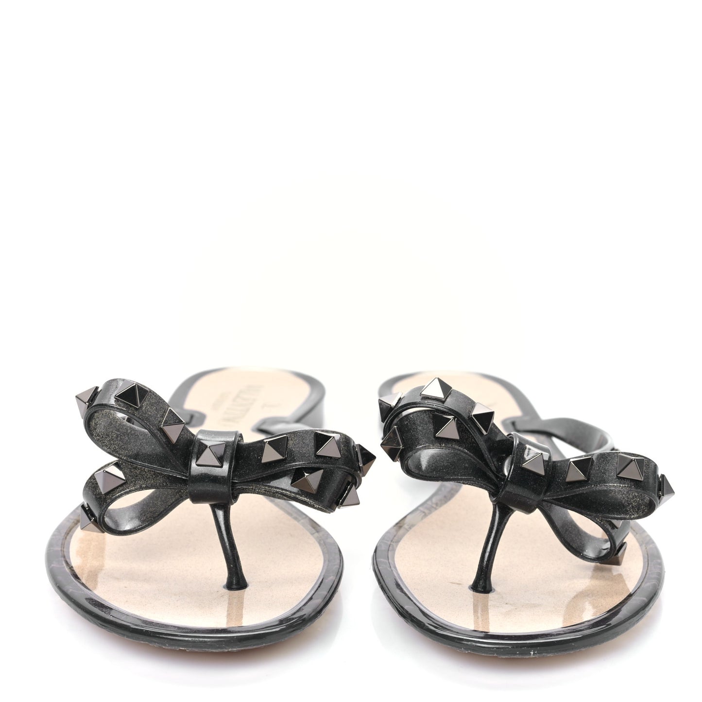 PVC Jelly Glitter Rockstud Bow Thong Sandals 37 Black