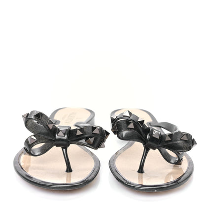 Valentino Garavani PVC Jelly Glitter Rockstud Bow Thong Sandals 37 Black 2 of 7