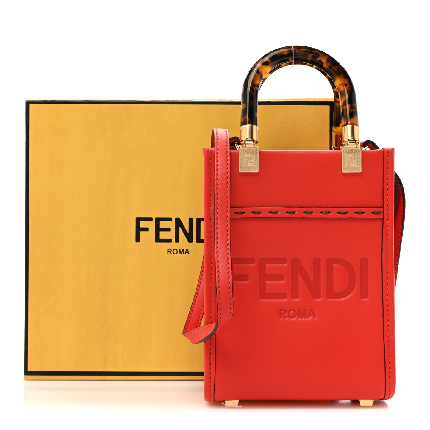 Vitello King Plexiglass Logo Embossed Mini Fendi Sunshine Shopper Tote Papavero