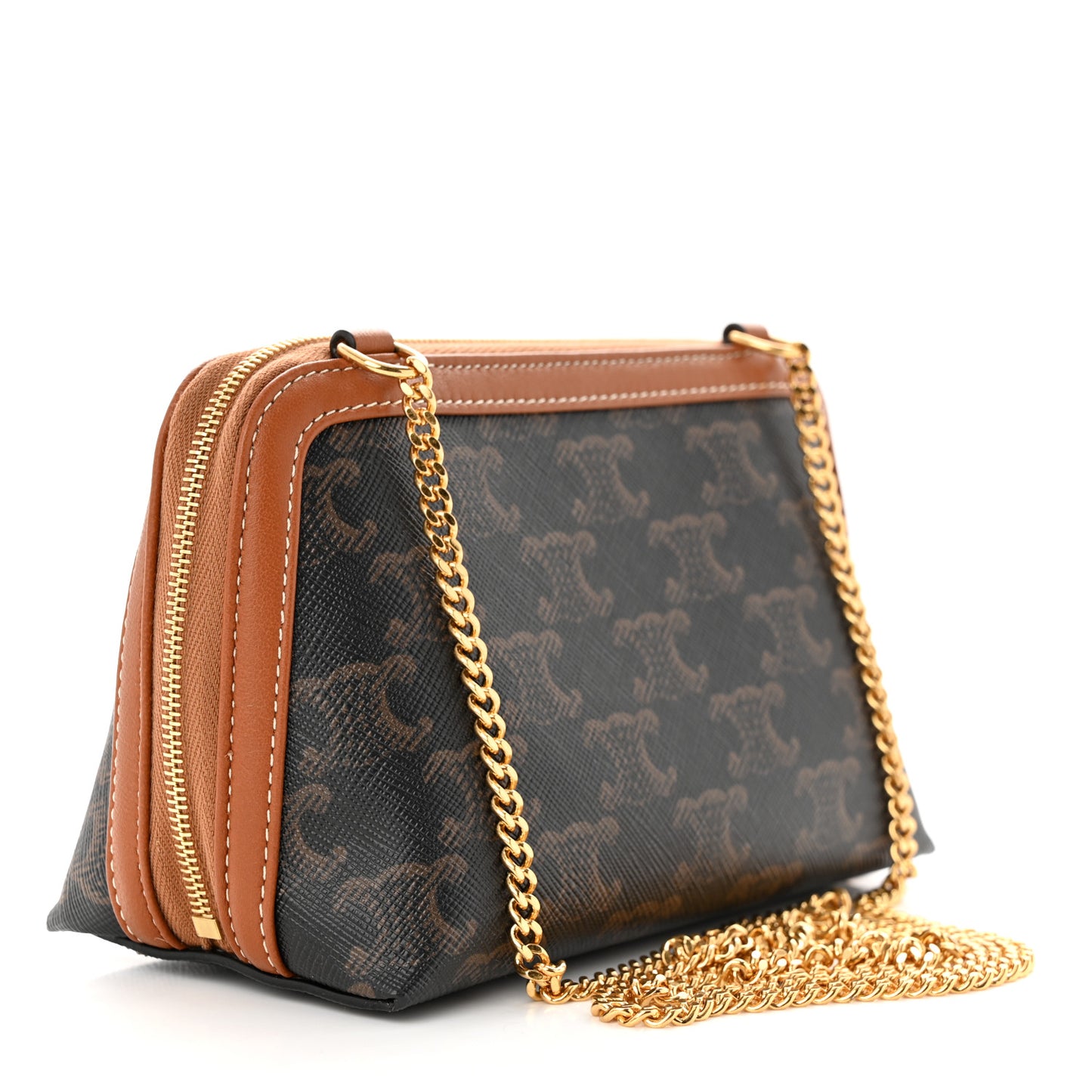 Triomphe Canvas Lambskin Clutch On Chain Tan