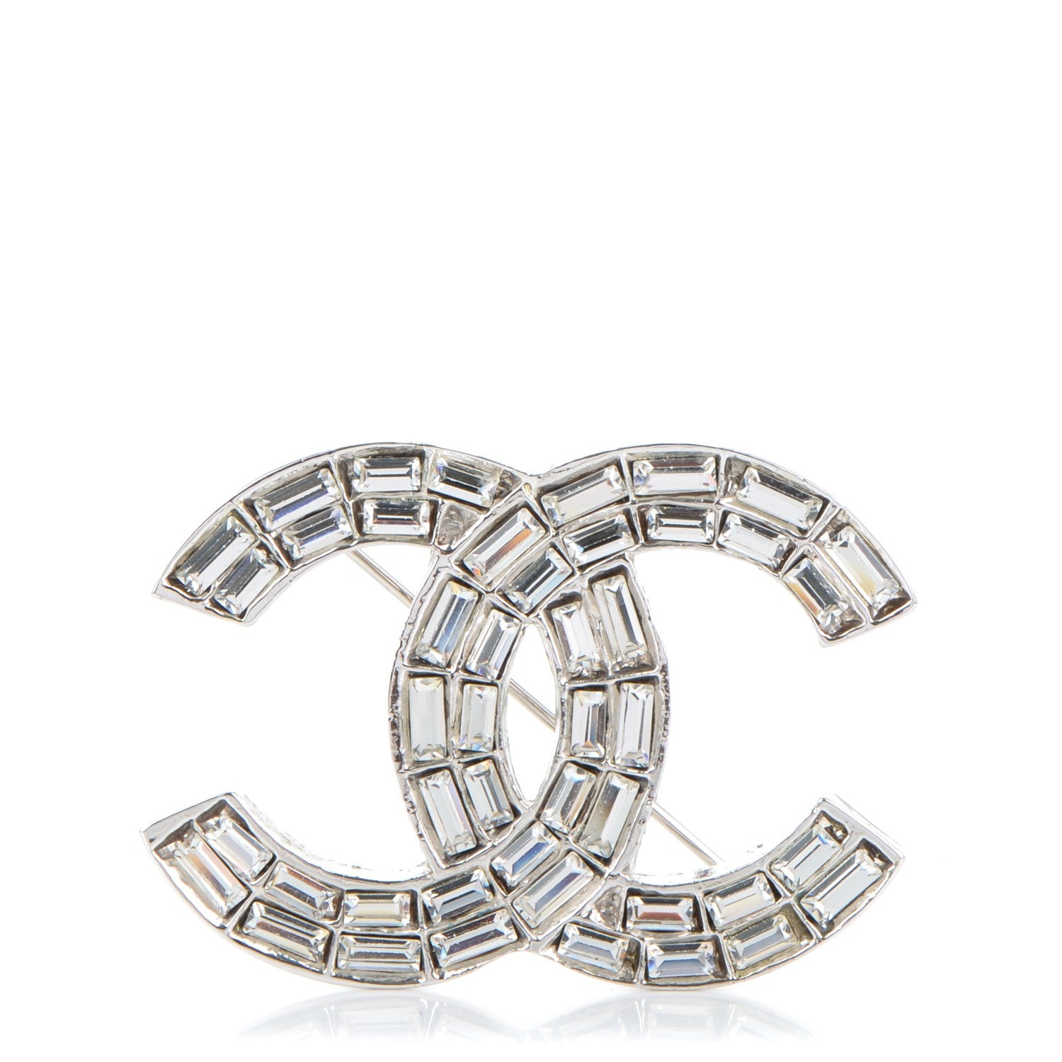 Chanel Baguette Crystal CC Brooch Silver 1 of 4