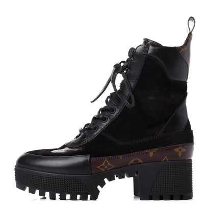 Louis Vuitton Suede Calfskin Monogram Laureate Platform Desert Boots 37 Black 1 of 10