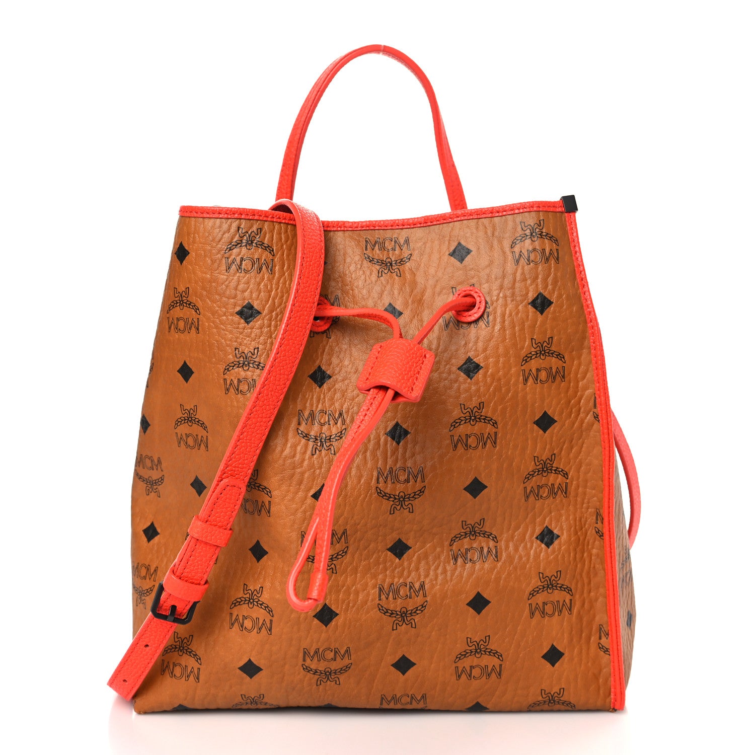 MCM Visetos Kira Drawstring Bag Cognac Orange 3 of 9