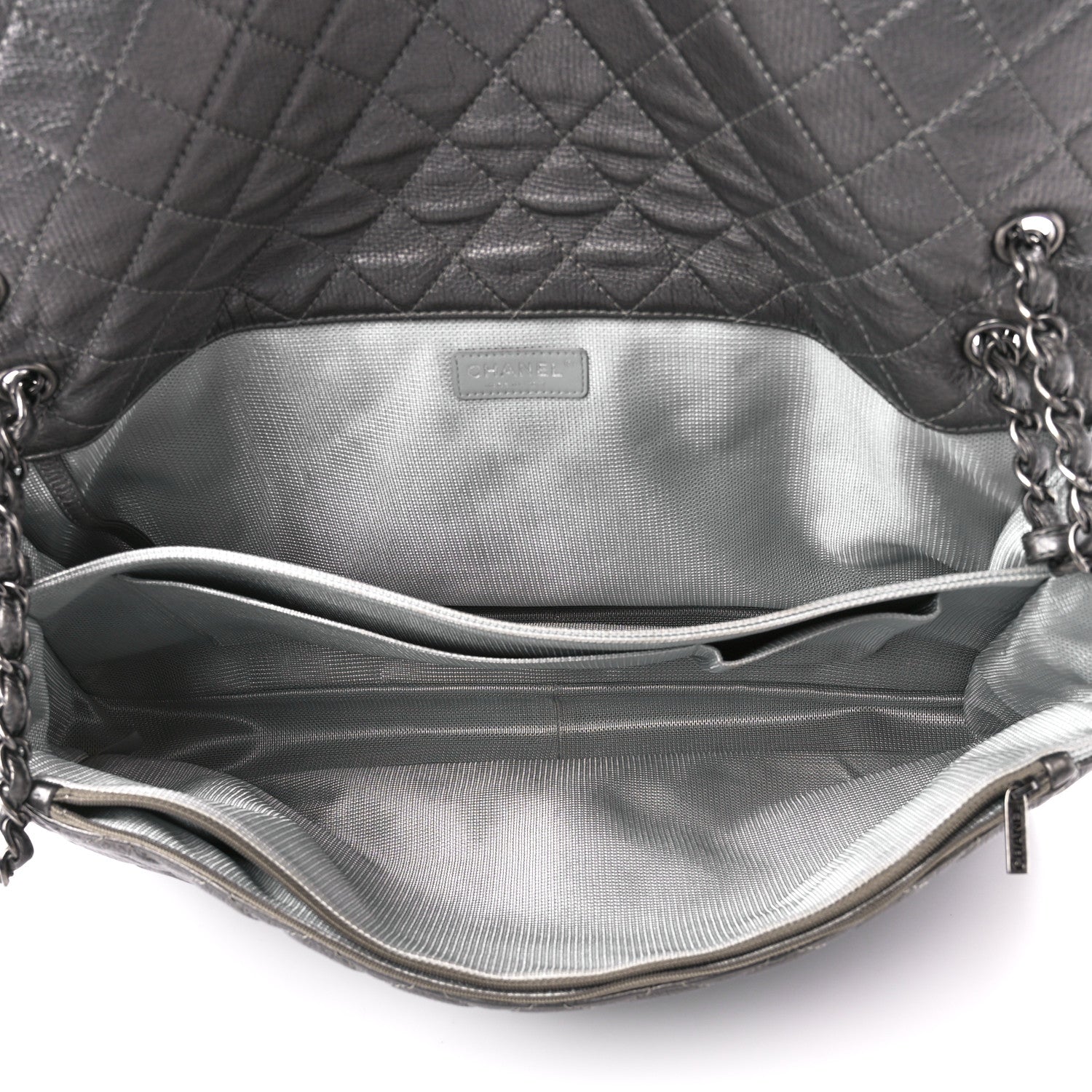 Chanel Metallic Calfskin Quilted Small XXL Travel Flap Bag Dark Silver 5 of 12