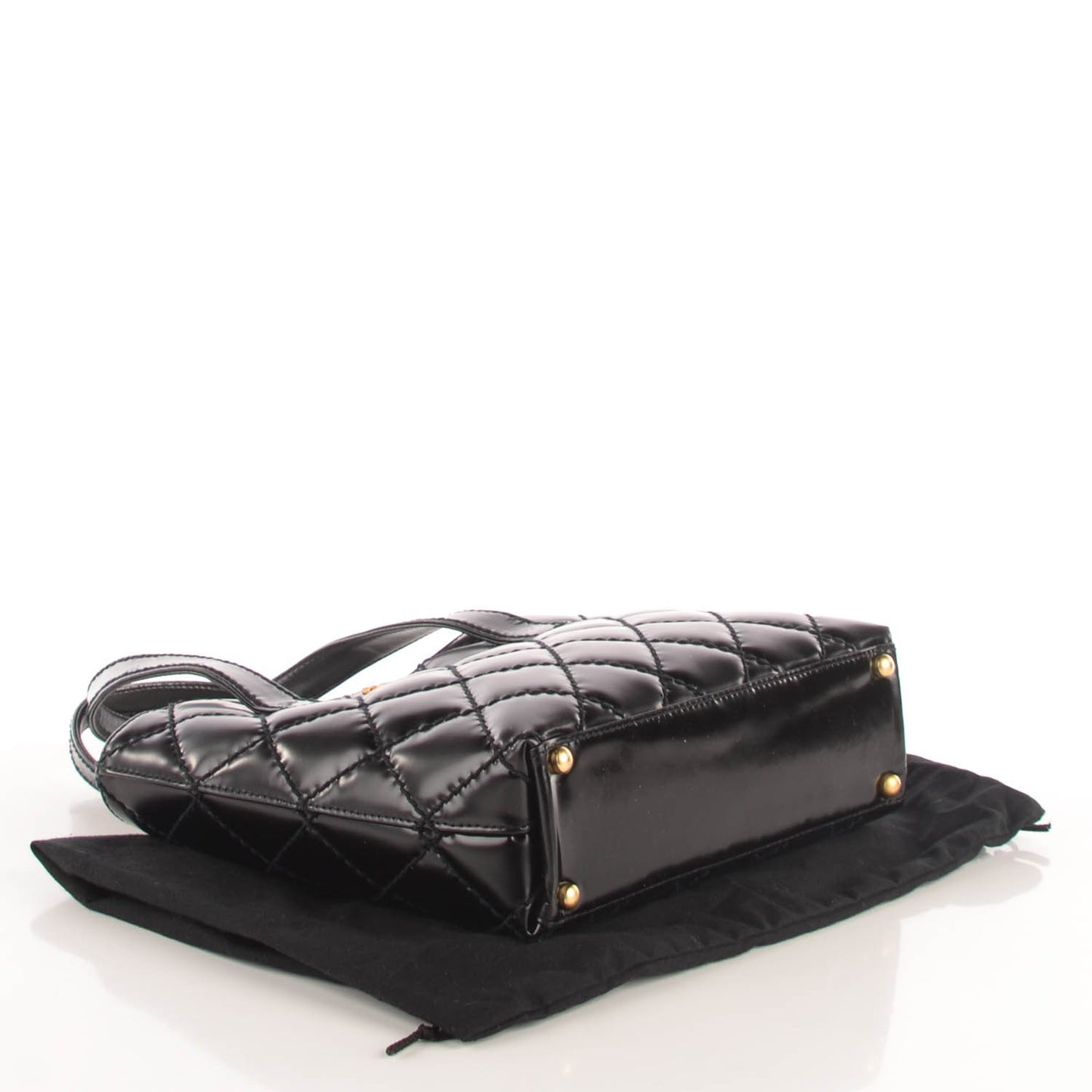 Glazed Calfskin Quilted Tote Black